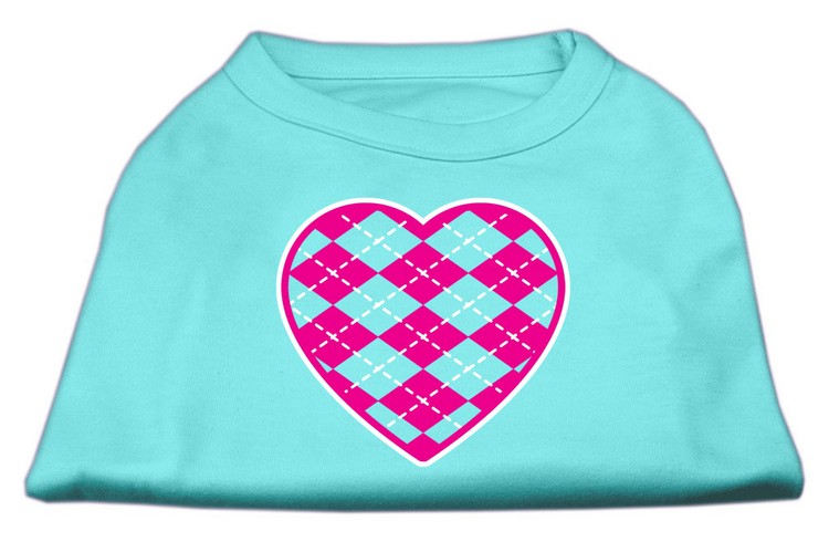 Argyle Heart Pink Screen Print Shirt Aqua XS